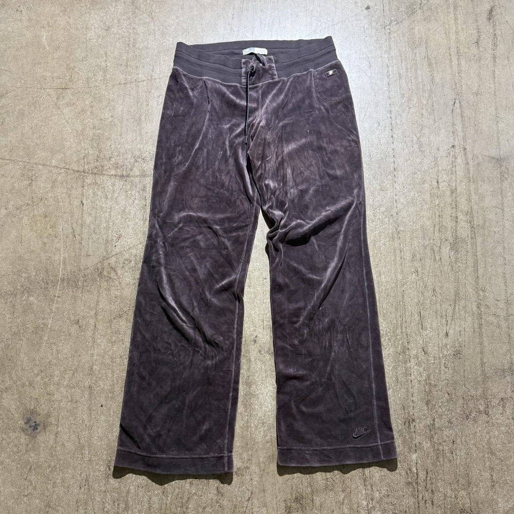 Nike Sweatpants Womens Medium Gray Velour Relaxed Fit Elastic Waist Lounge